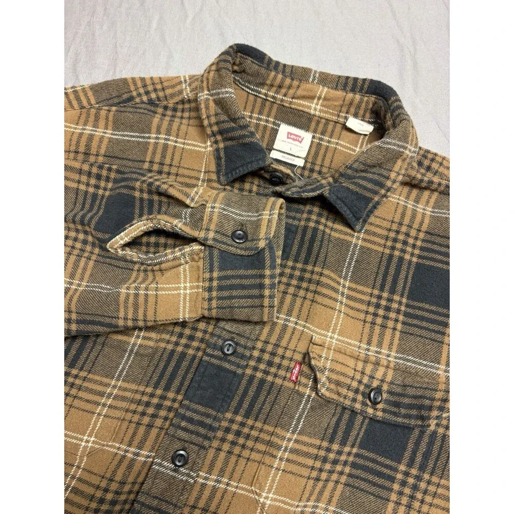 Levi's Men's Size L Brown/Black Plaid Flannel Cotton Relaxed Button-Up Shirt
